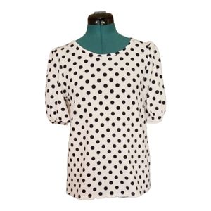 Green Envelope Los Angeles Women's Puff Sleeve Black Polka Dot On Ivory Small